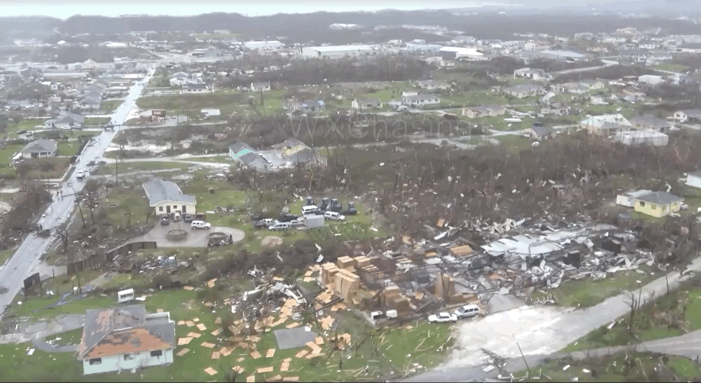 Aerial footage of the aftermath of Hurricane Dorian on Abaco Island.