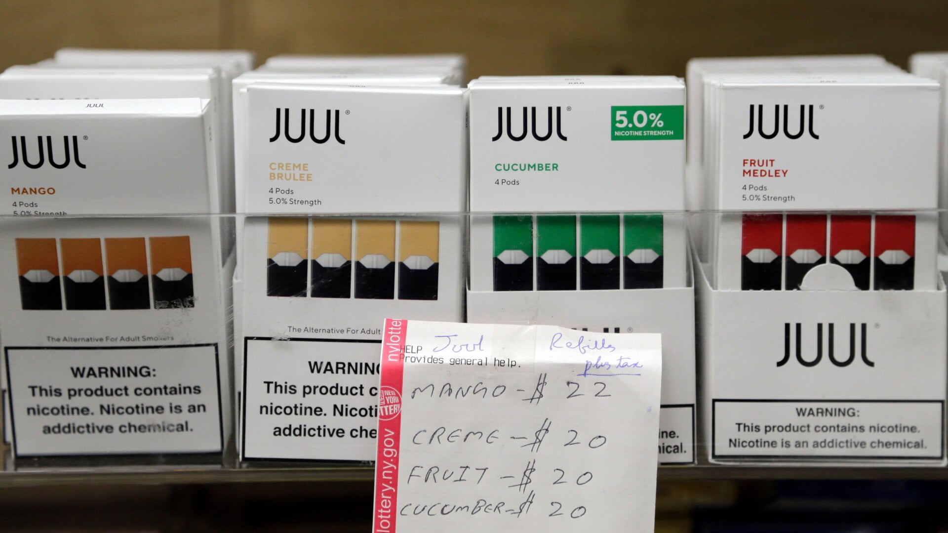 Juul pods on sale in New York, December 2018.