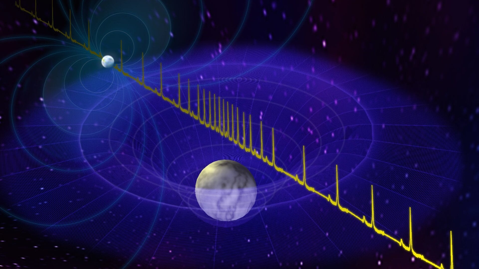 Artist’s concept of a neutron star’s pulse warped by a white dwarf.