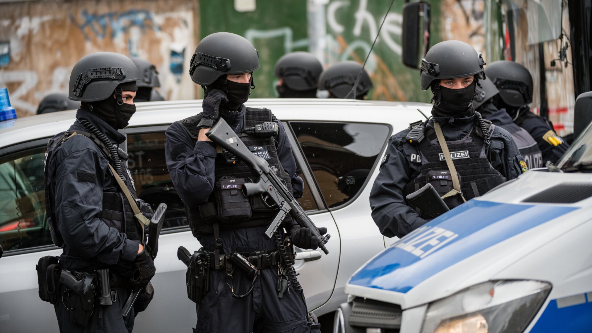 Police near the scene of the shooting in Halle, Germany