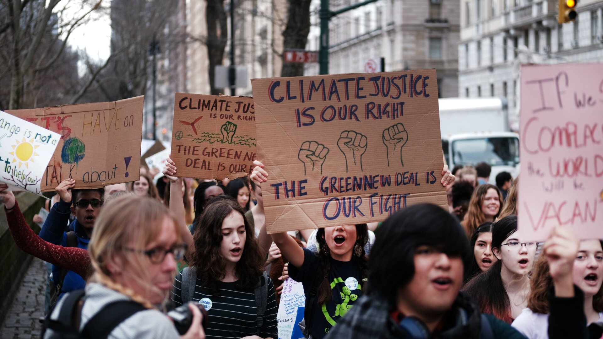Student protesters march in the Worldwide Youth Climate Strike in NYC in March 2019.