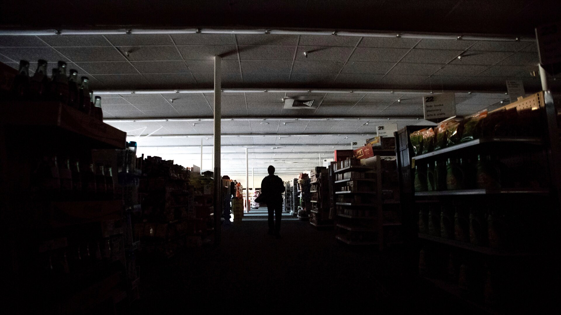 A darkened pharmacy in Sonoma, California.
