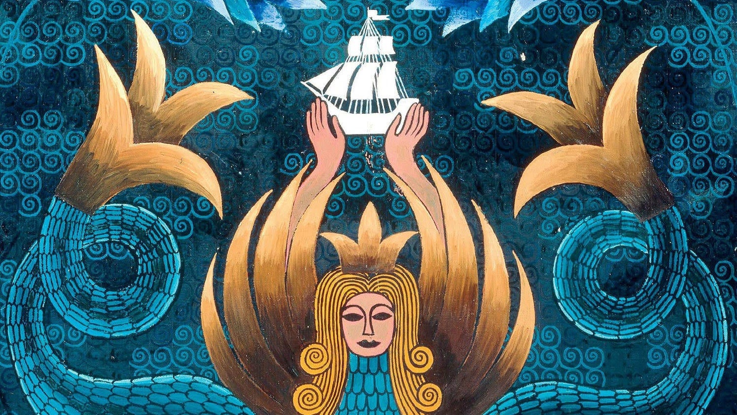 Detail from the cover of The Penguin Book of Mermaids, edited by Cristina Bacchilega and Marie Alohalani Brown.