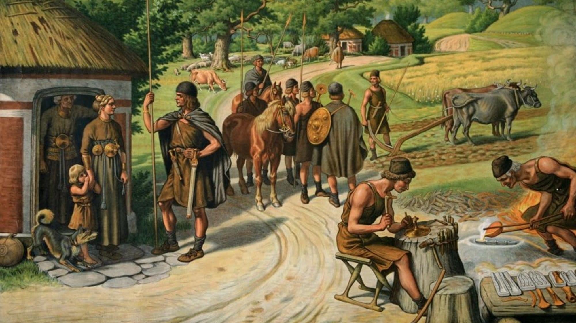A scene from the Bronze Age, as depicted by Rasmus Christiansen in 1925.