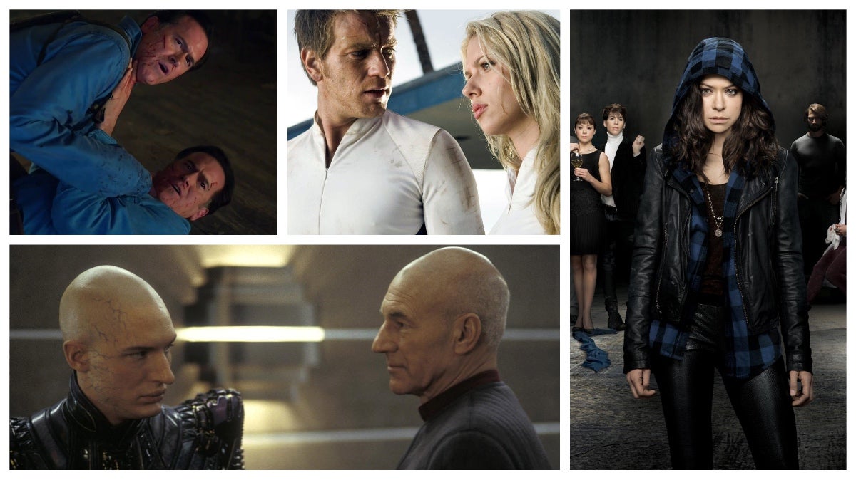 Clockwise from left: Ash vs. Evil Dead, The Island, Orphan Black, and Star Trek: Nemesis.