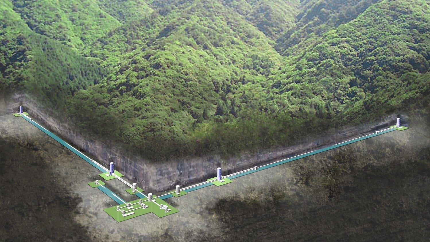 An illustration of the underground KAGRA detector.