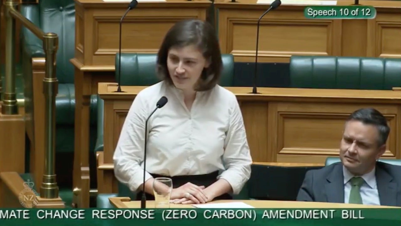 Chlöe Swarbrick, a member of New Zealand parliament, who dismissed a heckler with “OK Boomer” during her speech