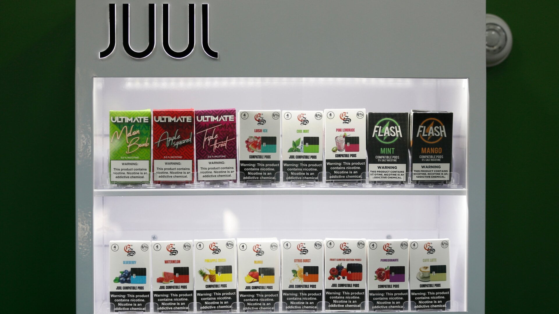 Vape pods on sale in Biddeford, Maine in September 2019.