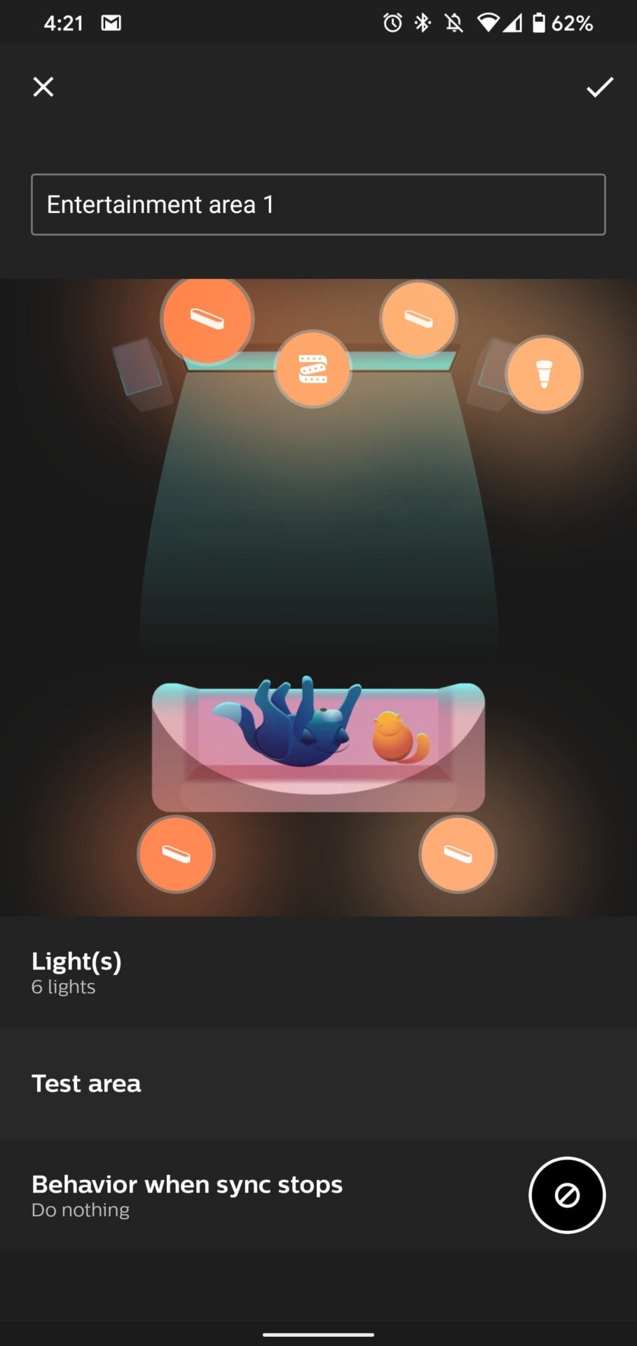 The bigger icons signify that a light is closer to the ceiling, while the small icons are for lights positioned closer to the floor. 