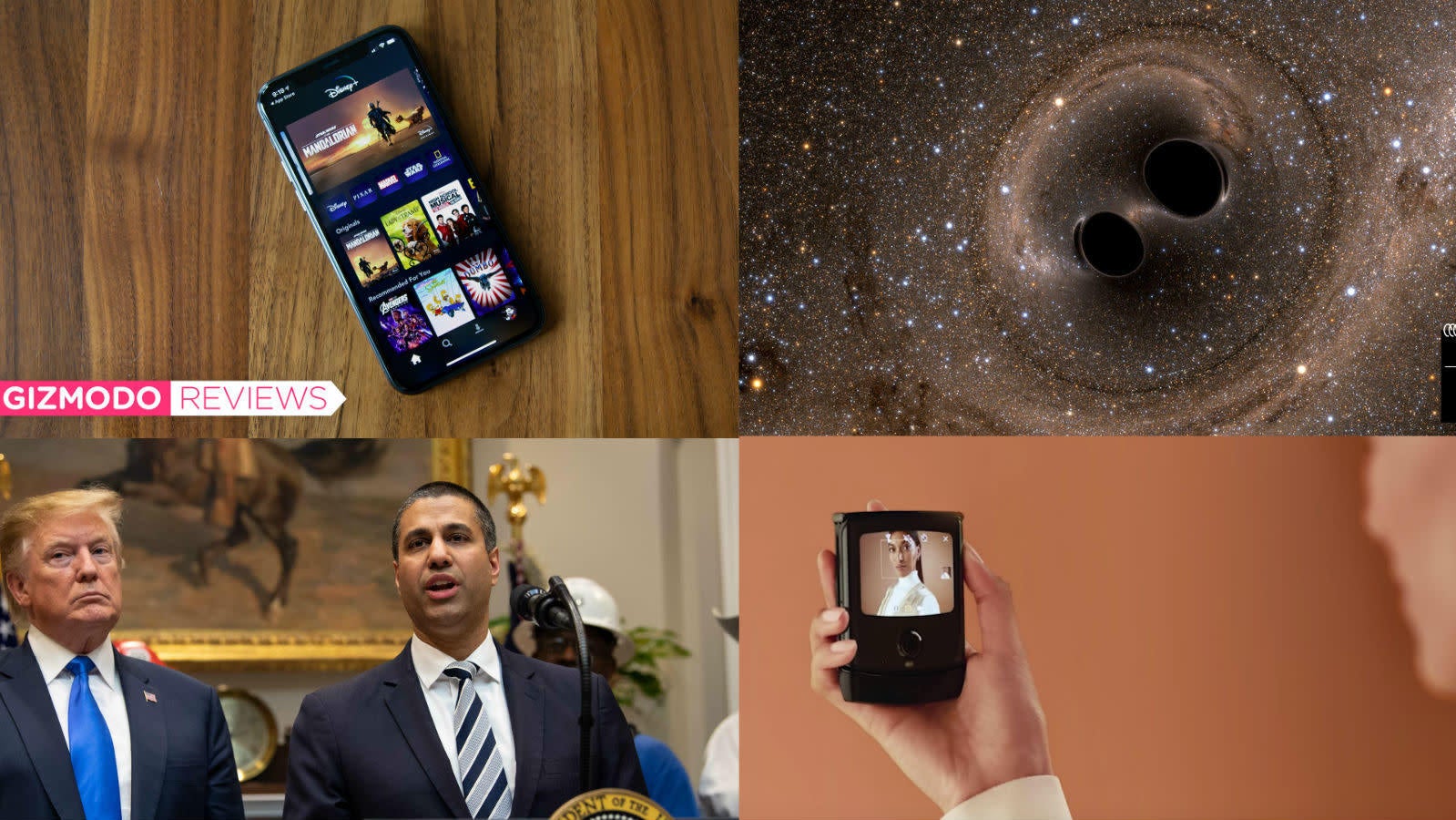 Clockwise from top left: Adam Clark Estes (Gizmodo); SXS (NASA); Nicholas Kamm (Getty); Verizon.