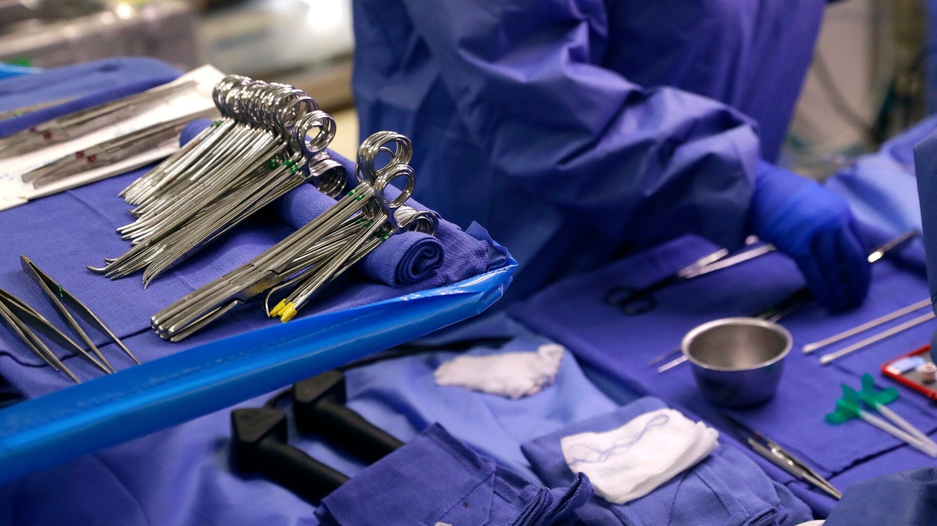 File photo showing medical instruments sit on a table during surgery.