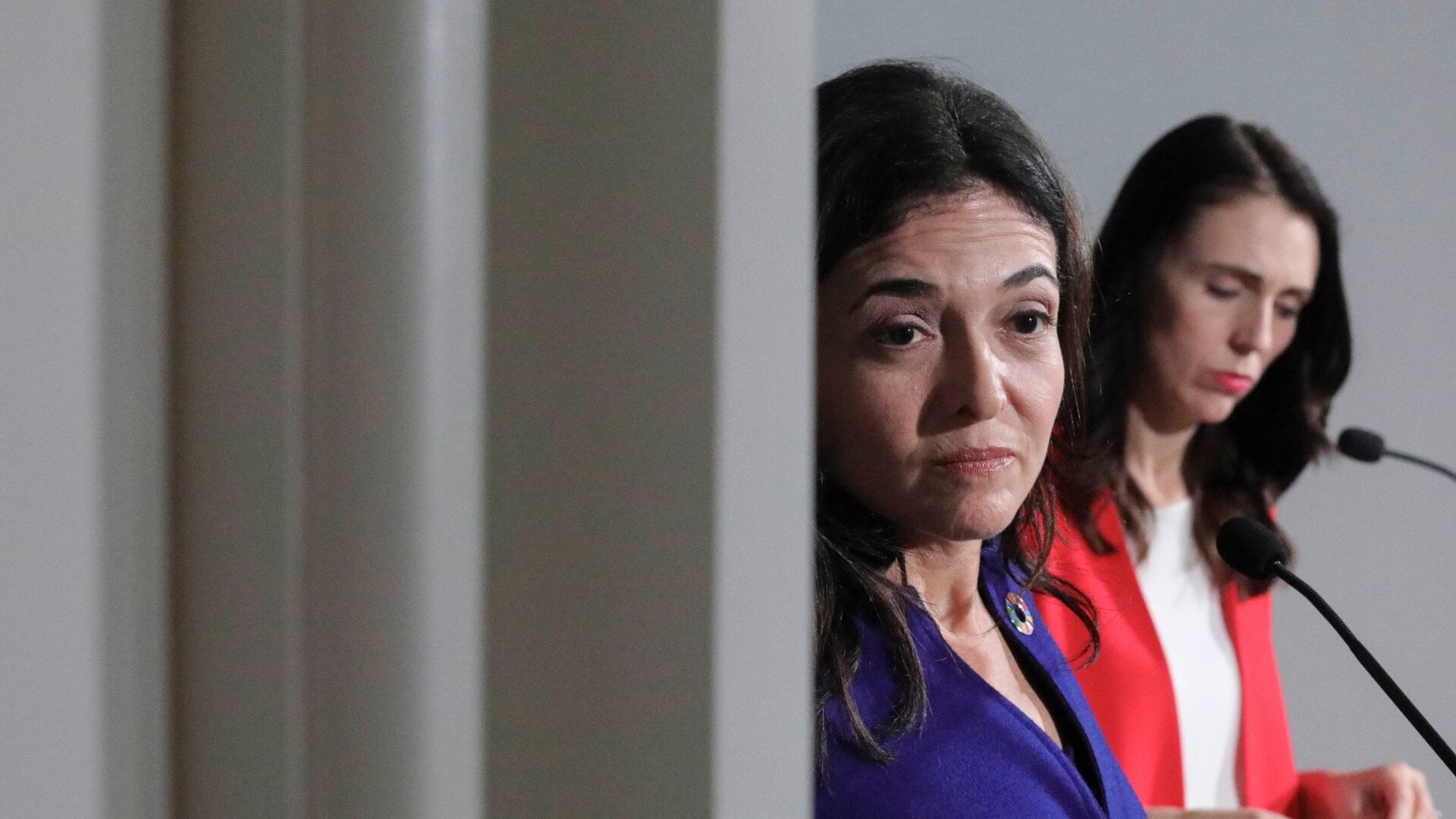 Facebook COO Sheryl Sandberg hold a news conference with the New Zealand prime minister on Monday, Sept. 23, 2019, in New York.
