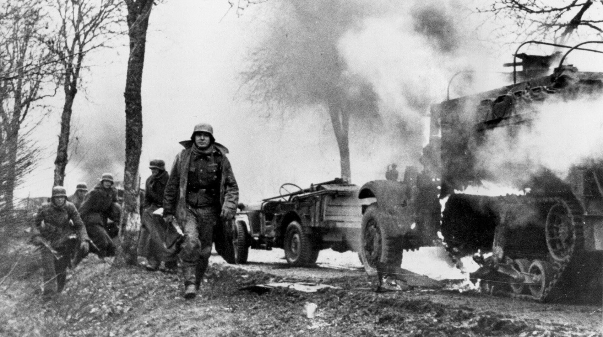 German troops advance in December 1944 during the Battle of the Bulge;