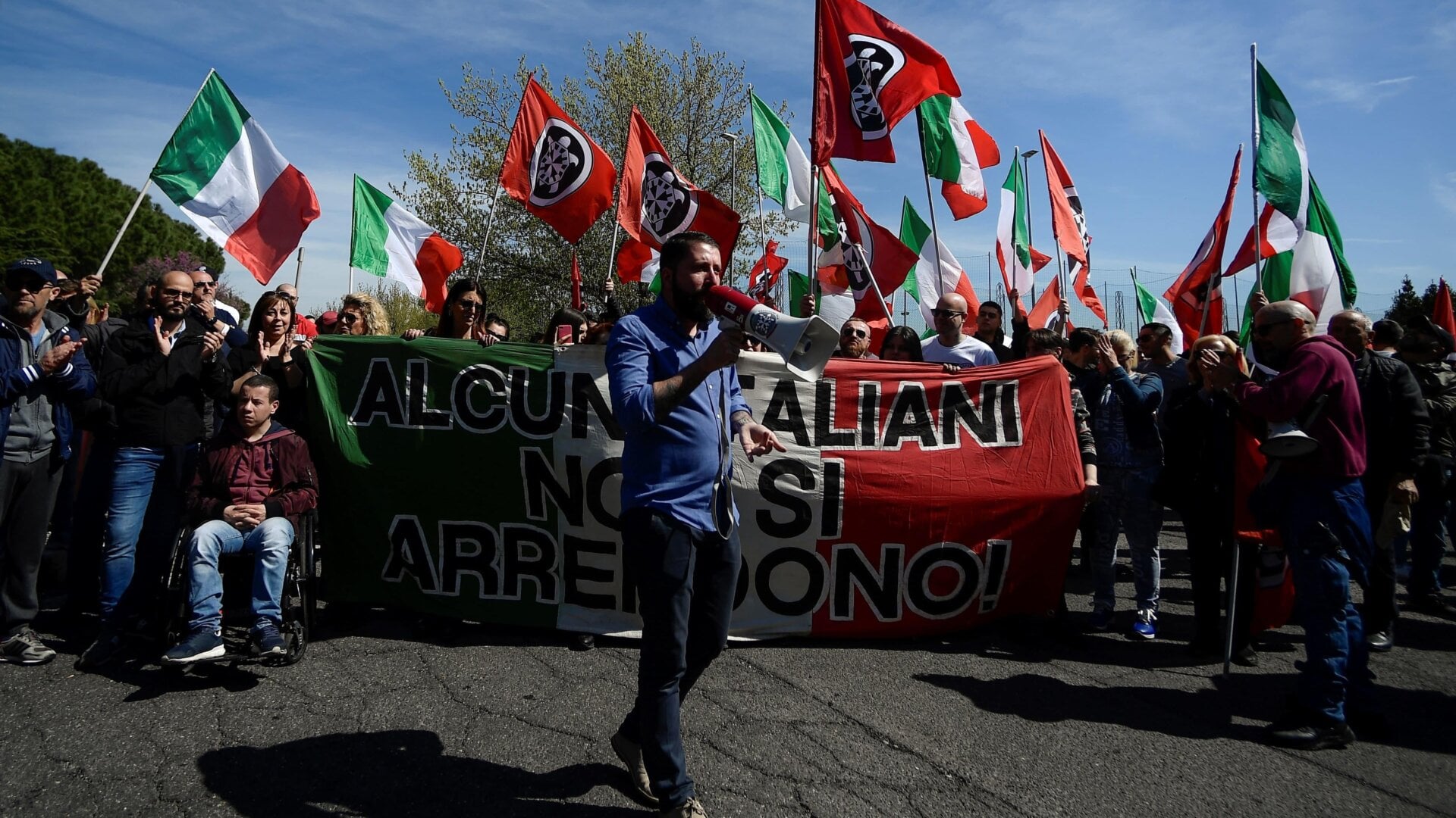 Casapound activists protesting earlier this year in Rome.