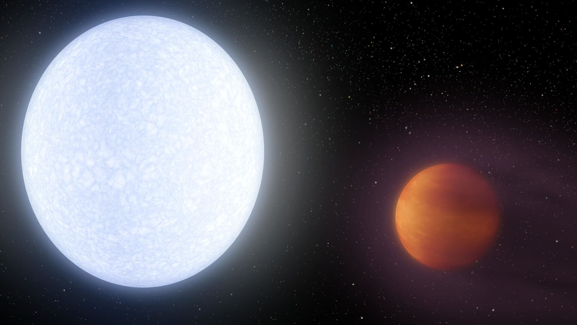 Artist’s conception of exoplanet KELT-9b orbiting its host star, KELT-9.