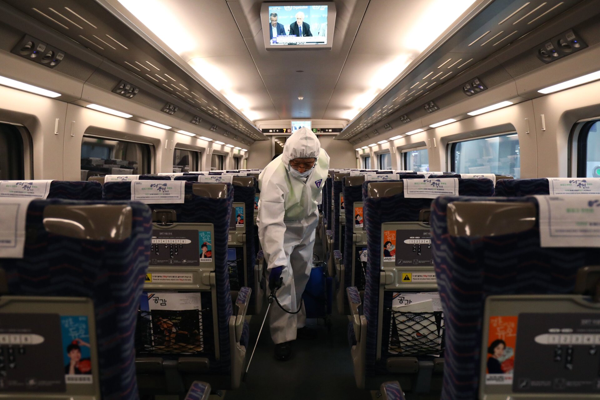 A worker disinfecting trains in South Korea, which has seen at least one case of 2019-nCoV.