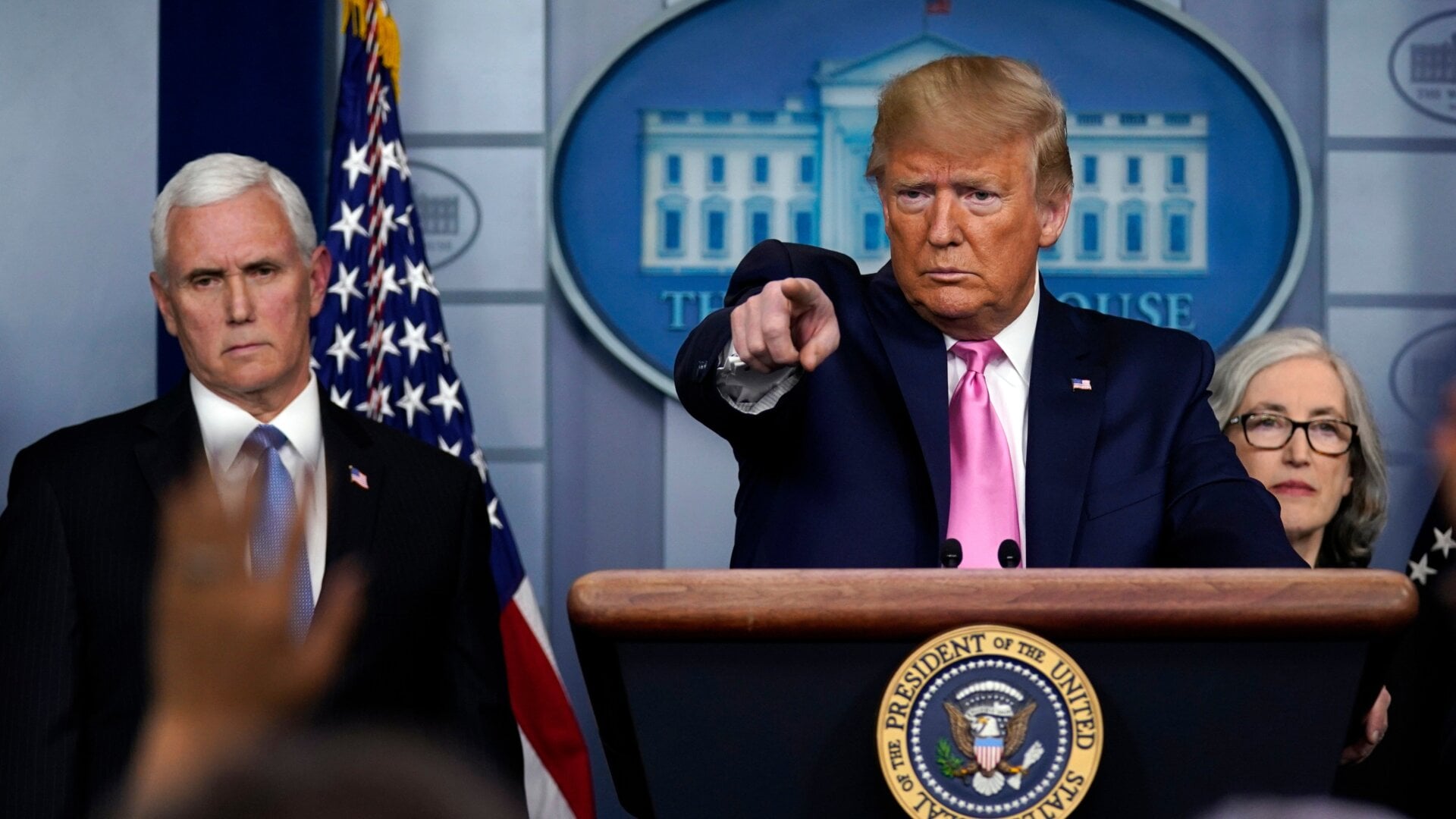 Vice President Mike Pence, left, and President Donald Trump, right, at a press conference on Feb. 26, 2020.