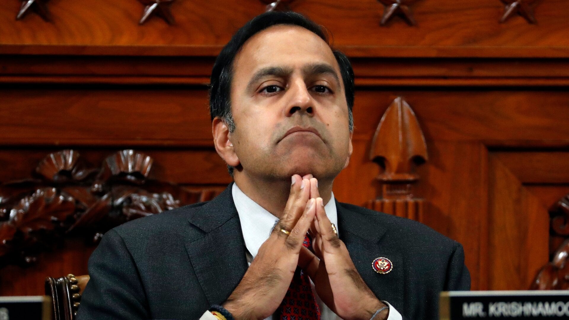 Rep. Raja Krishnamoorthi (D-IL) listens to testimony before the House Intelligence Committee on Capitol Hill November 19, 2019 in Washington, DC.