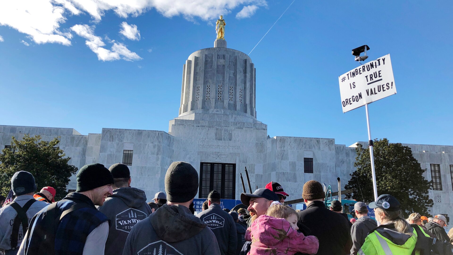 Demonstrators showed up at the Oregon State Capitol to protest the latest cap-and-trade bill.