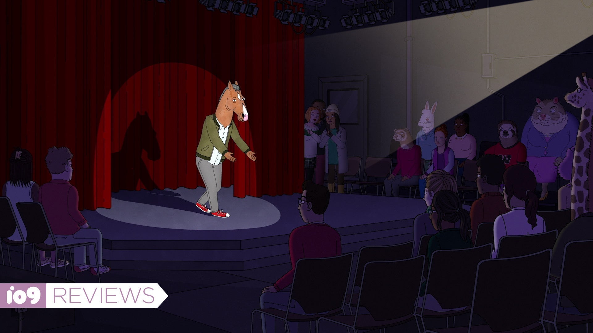 BoJack Horseman standing before an audience.
