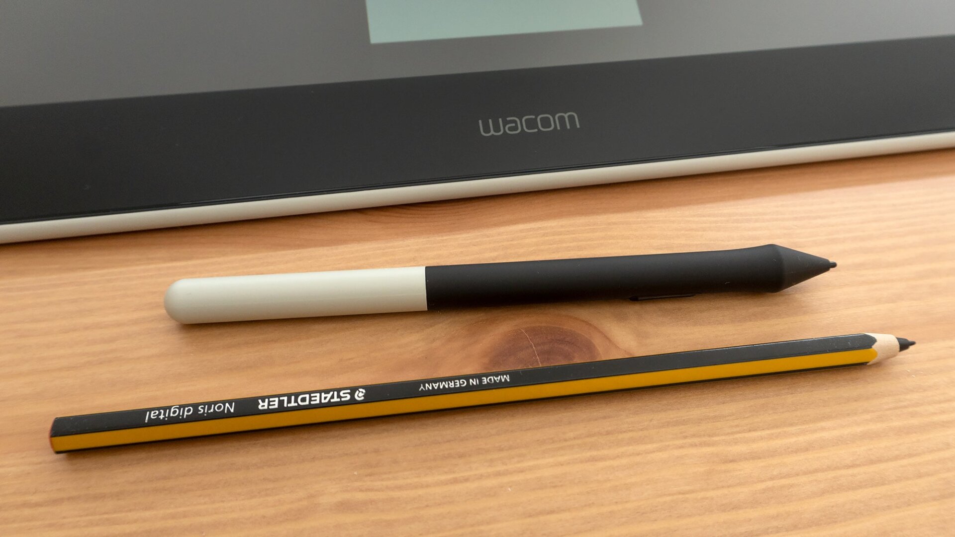The stylus included with the Wacom One is basic, with just a single shortcut button on the side. But it can be traded for third-party Wacom-compatible alternatives, like this faux-wood pencil from Staedtler.