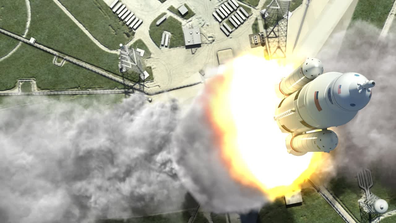 Conceptual image of the SLS rocket, which is scheduled to return American astronauts to the Moon in 2024.