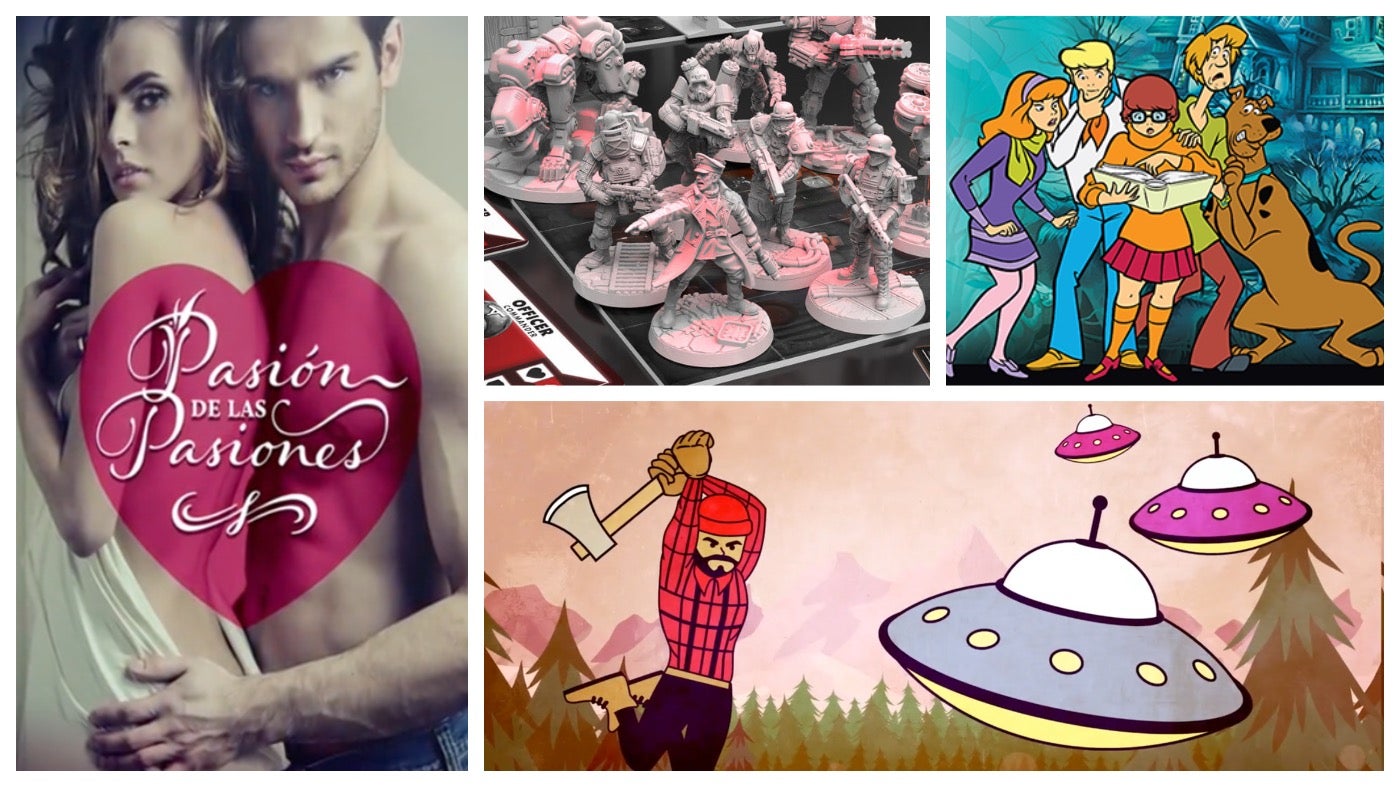 Clockwise from left: Pasión de las Pasiones, Wolfenstein the Board Game, Betrayal at Mystery Mansion, and Beards and Beyond.