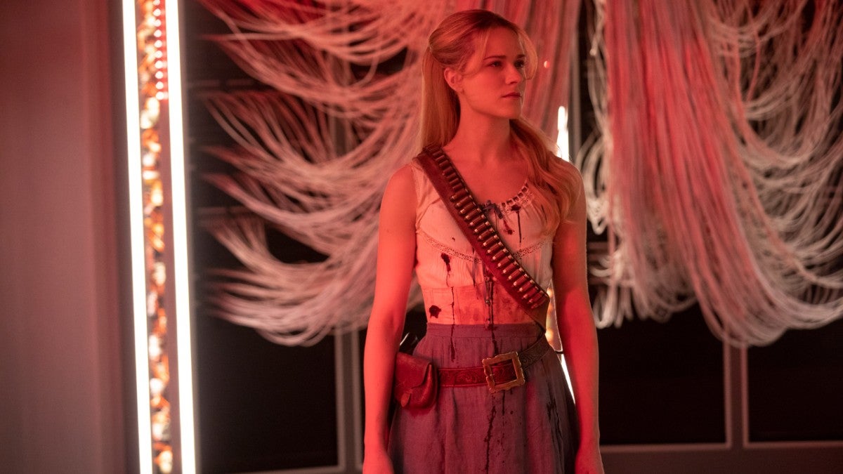 Dolores/Wyatt (Evan Rachel Wood) in the season two finale, “The Passenger.”