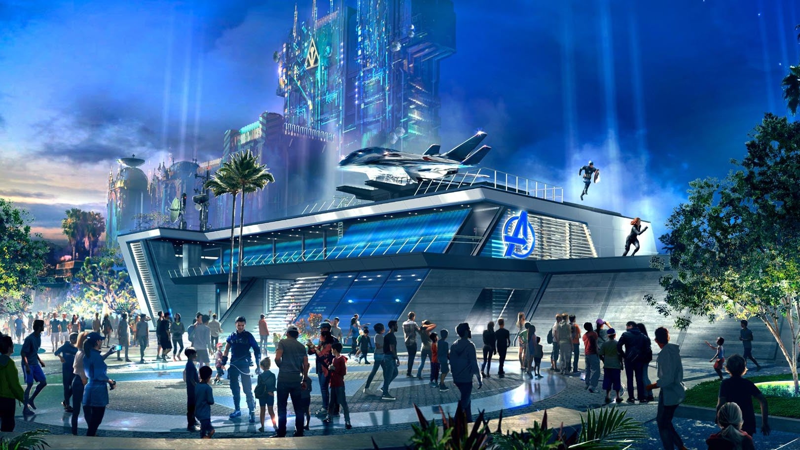 An artistic representation of Avengers Campus at Disney’s California Adventure.