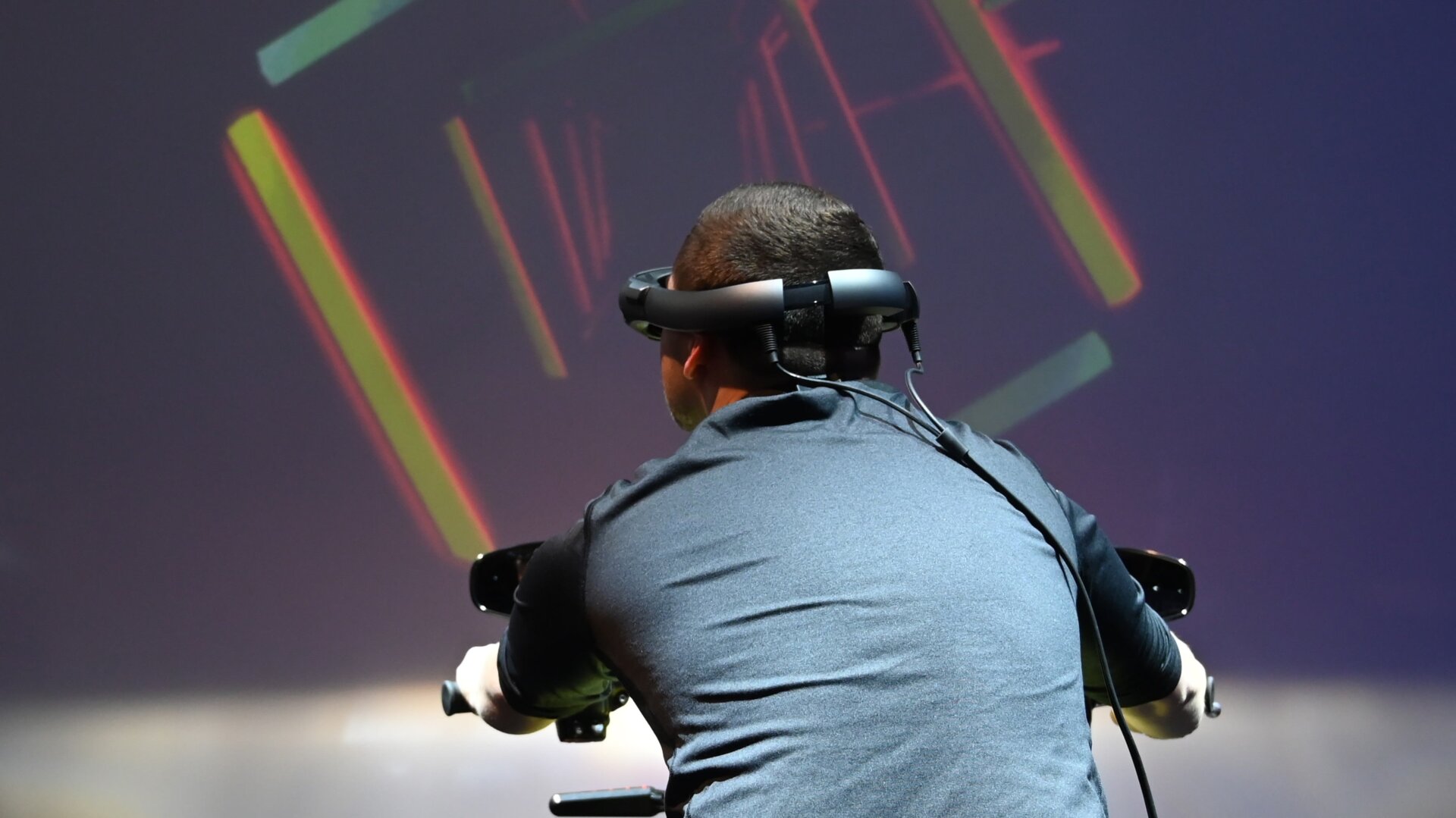 A man wearing a Magic Leap AR headset during CES 2019 in Las Vegas, Nevada.