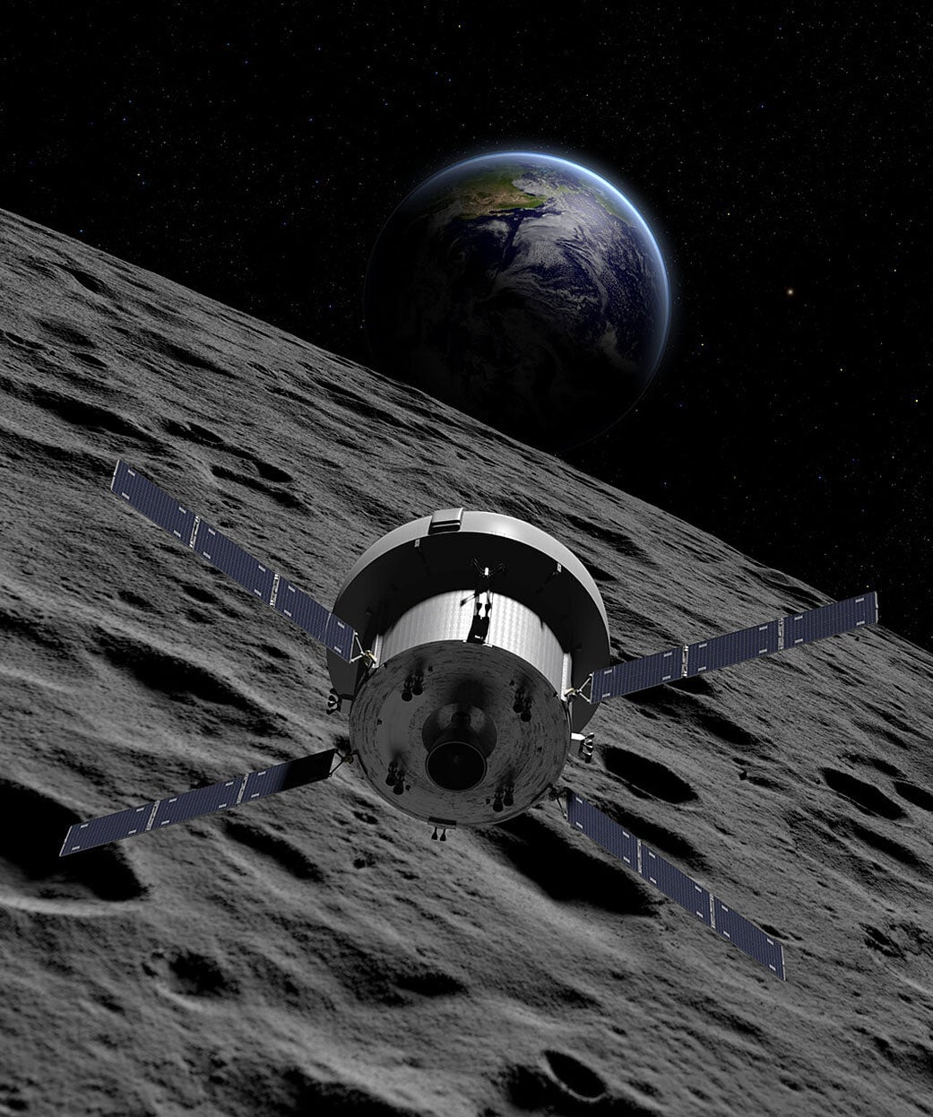 Conceptual image of the Orion spacecraft, as it will be used during the Artemis lunar program. 