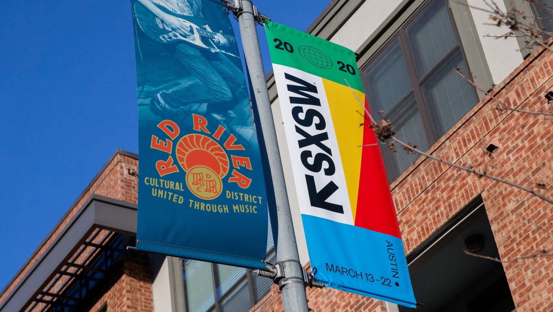 A SXSW 2020 banner in Austin, Texas on March 6, 2020.