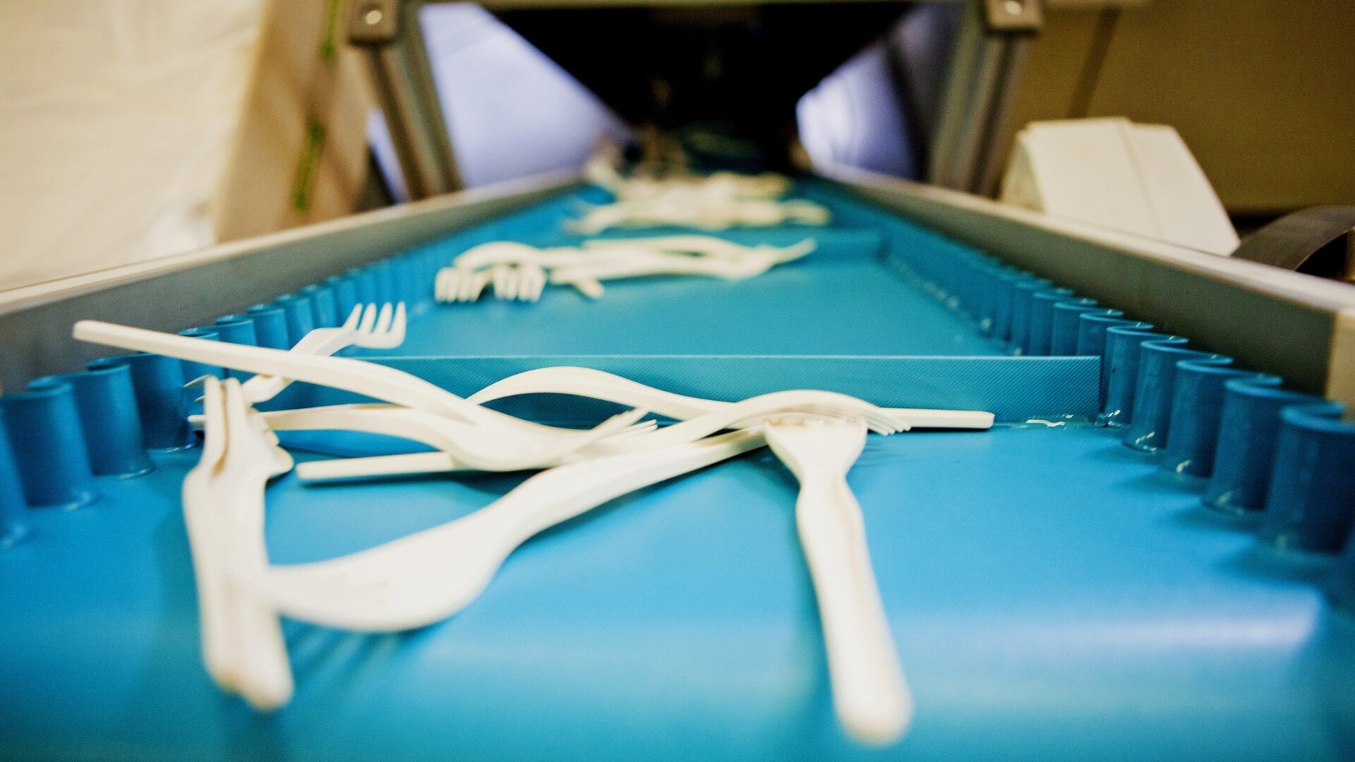 Production of “biodegradable” cutlery made from bioplastic in Italy.