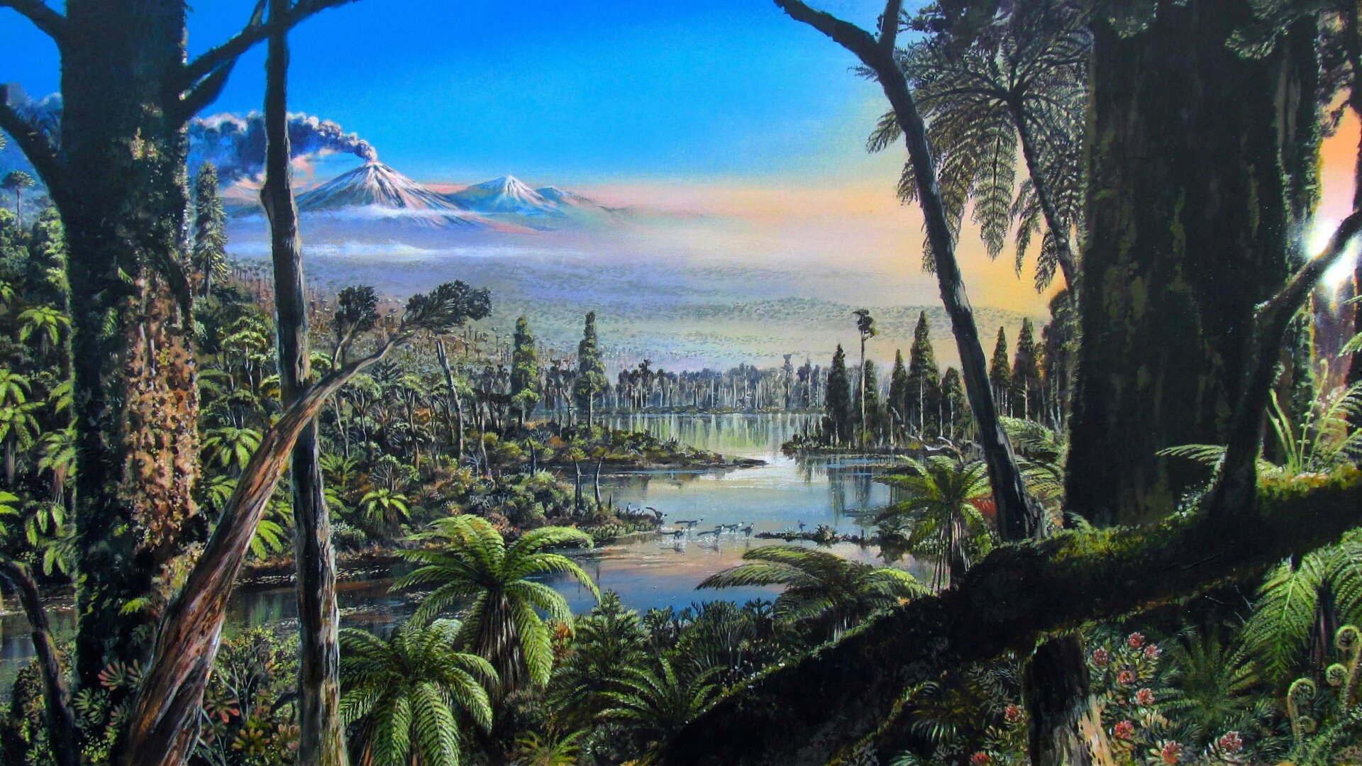 Artist’s impression of the rainforest near the Cretaceous South Pole.
