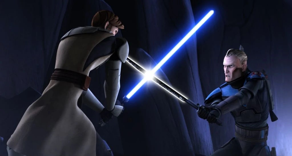 Pre Viszla takes the Darksaber into action against a Jedi for the first time in generations.