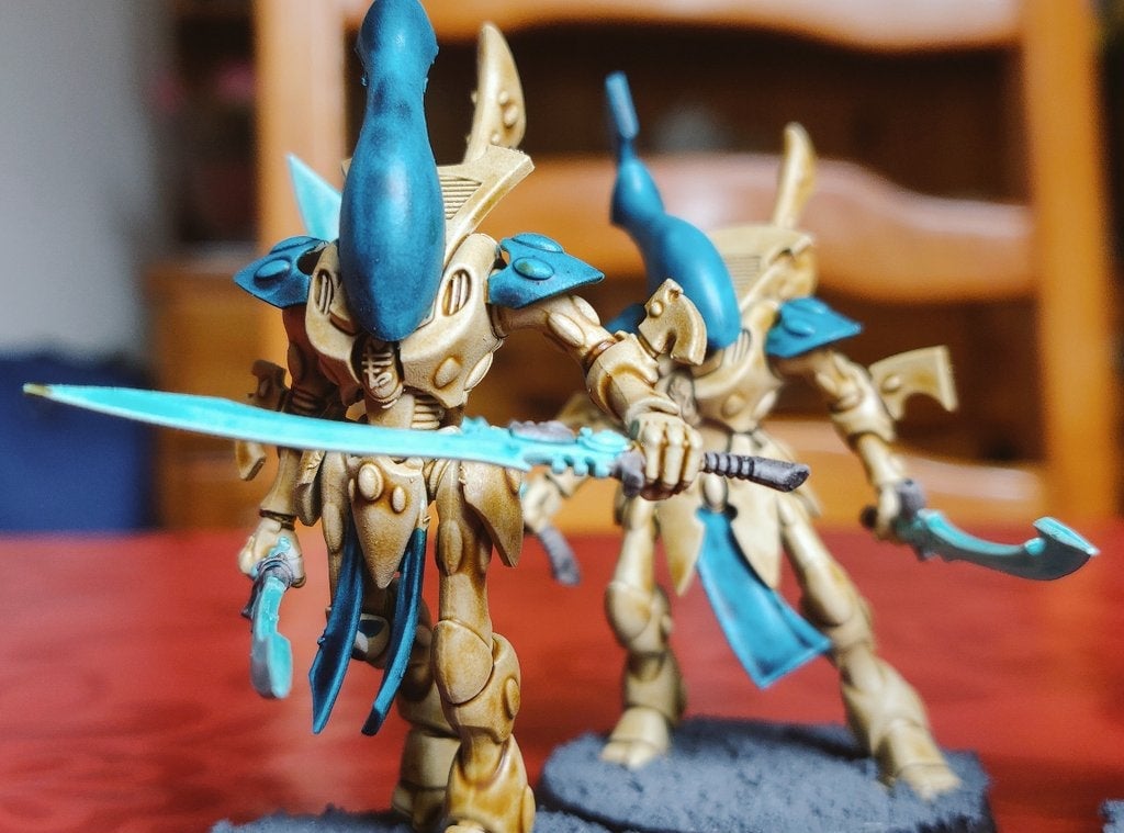 A couple of my Eldar wraithlords. I’m not a great painter.
