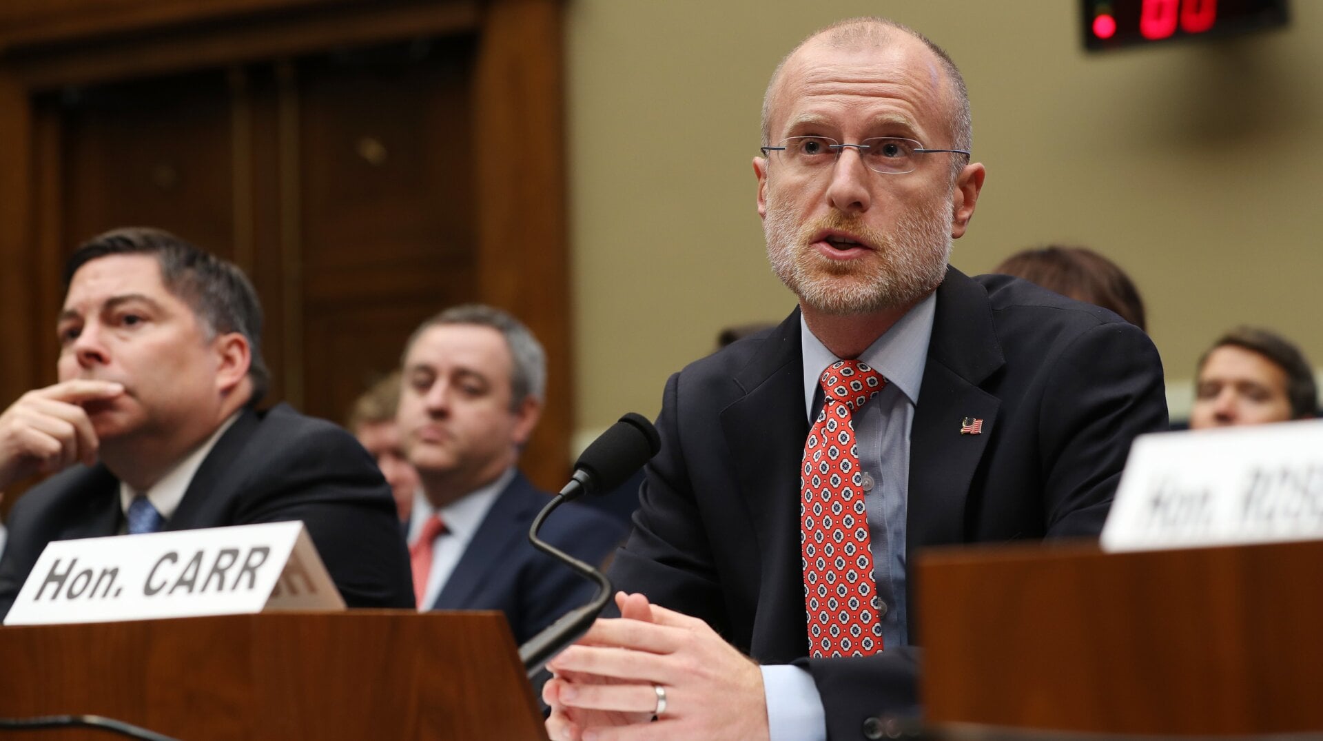 FCC Commissioner Brendan Carr testifies before the House Energy and Commerce Committee’s Communications and Technology Subcommittee on Capitol Hill December 05, 2019 in Washington, DC.