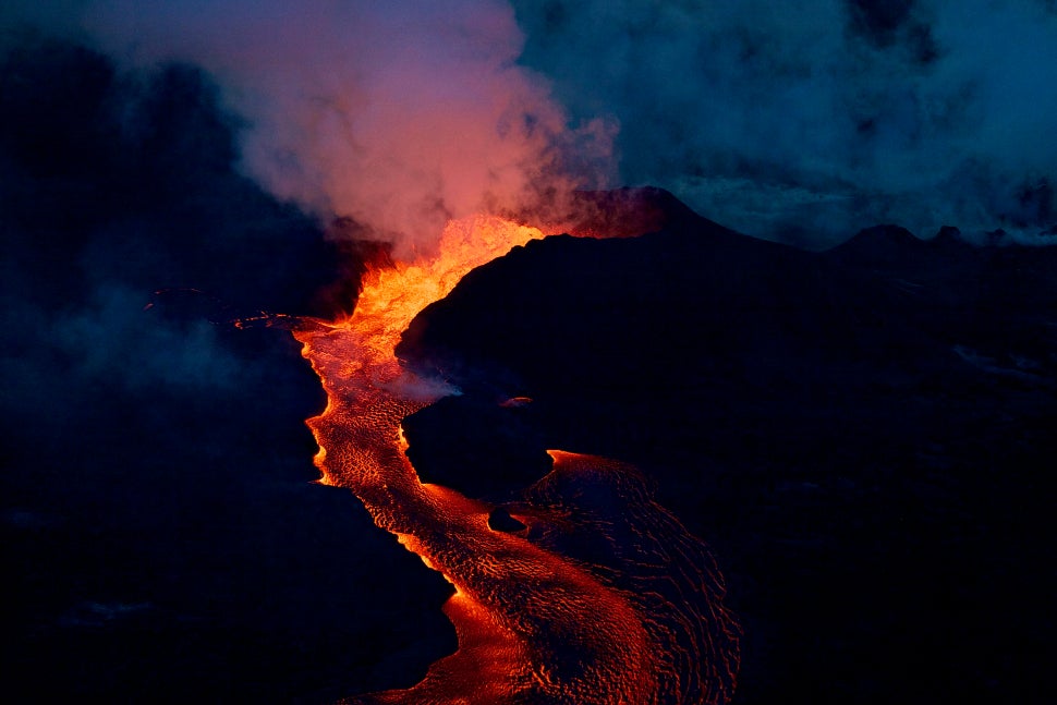 Lava streaming from an active vent during the 2018 eruption of Kilauea..