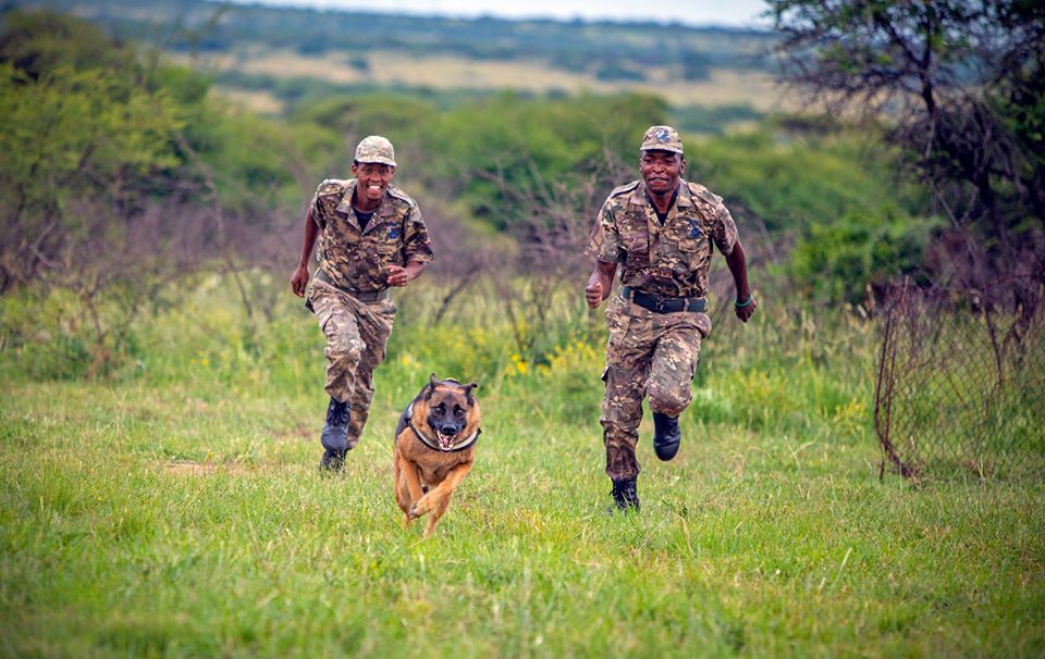 Anti-poaching scouts Jonas and Kagiso train on MacTavish’s reserve.