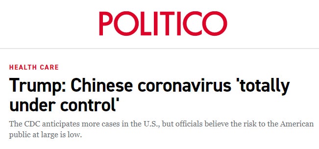 Screenshot: Politico, January 22, 2020.