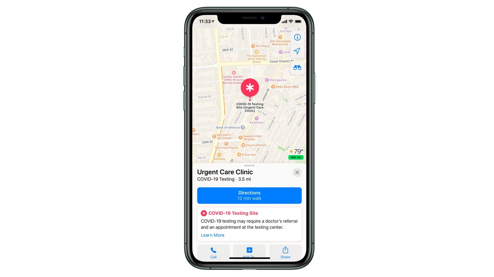 Apple Maps will soon show covid-19 testing centers.
