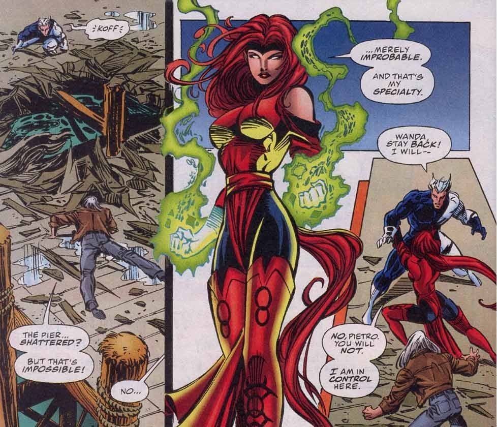 Wanda stopping Pietro from fighting Magneto.