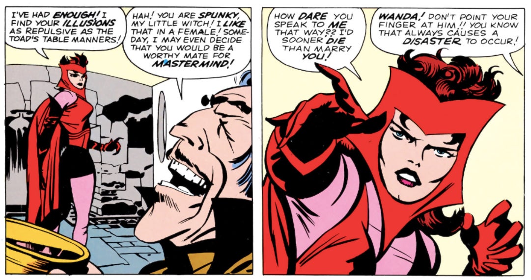 Wanda warning Mastermind that if he doesn’t cut out his bullshit, she’ll end him.
