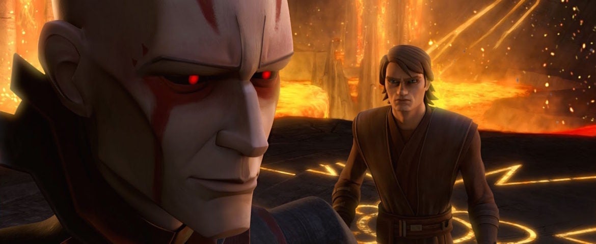 Anakin wrestles with a malicious embodiment of the Force on the mysterious planet Mortis.