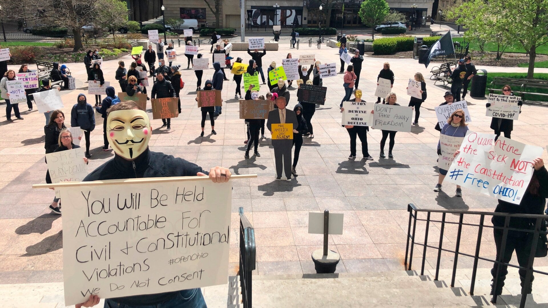 Protesters against Ohio Governor Mike DeWine in Columbus, Ohio on April 9.
