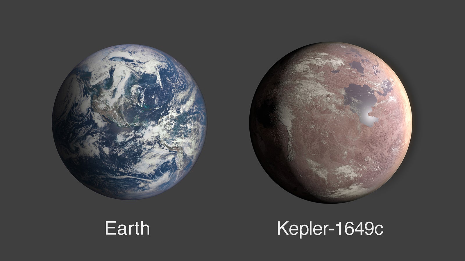 Side-by-side comparison of Earth and Kepler-1649c.
