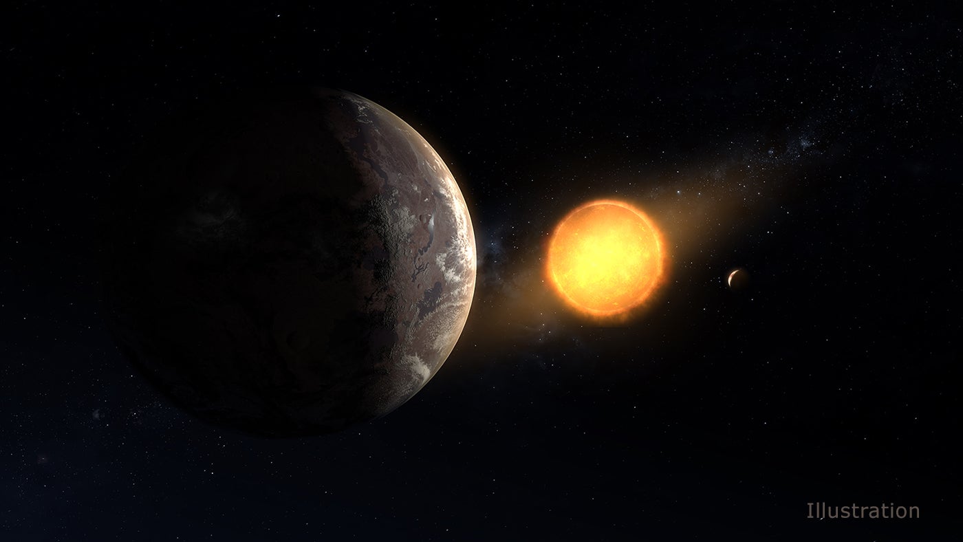 Artist’s depiction of Kepler-1649c, its red dwarf, and a second planet previously known to exist in this system.