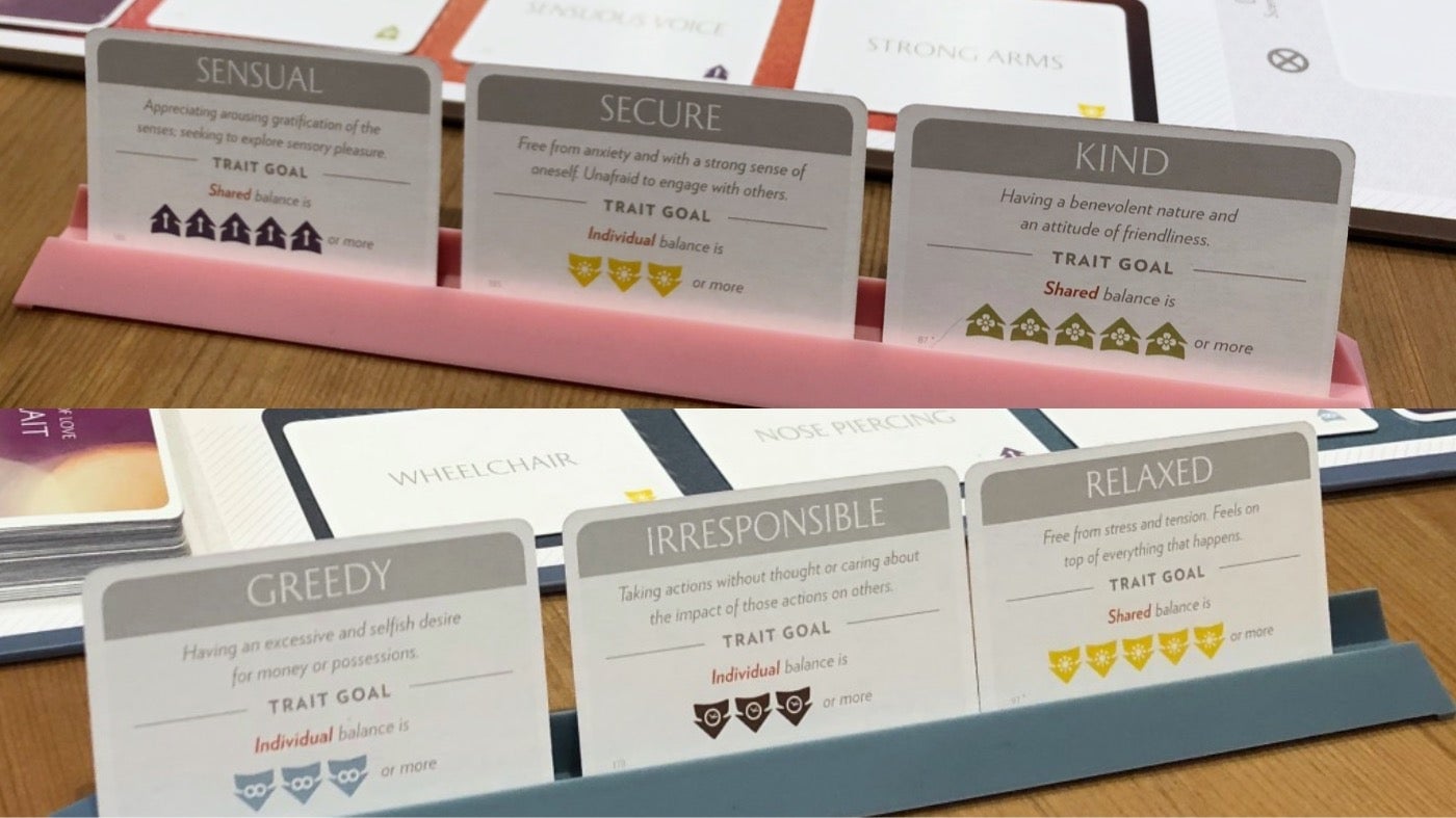 Above: My character’s personality traits. Below: My husband’s character’s personality traits.