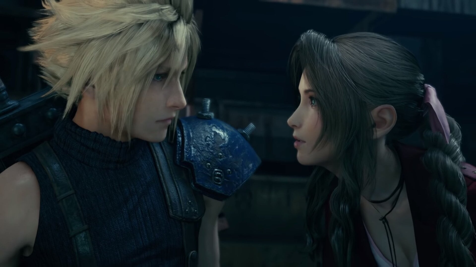 Aerith finds parallels in Cloud’s glimmering eyes.