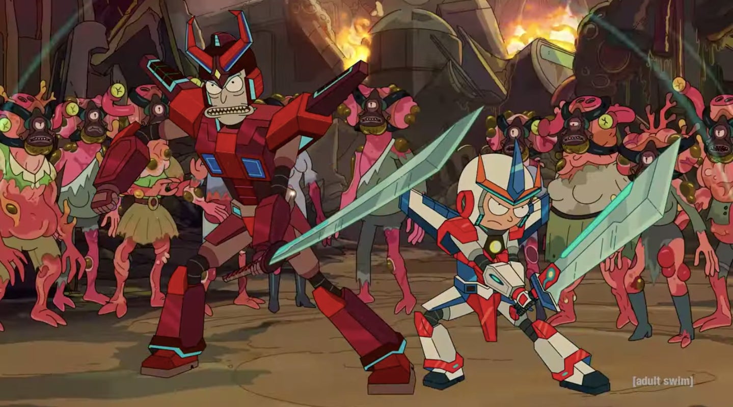 Rick and Morty showing off their swanky new duds.